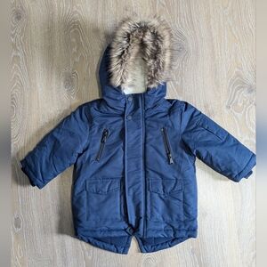 4/$10 ✨ Kids Navy Hooded Winter Parka Jacket with Faux Fur Trim